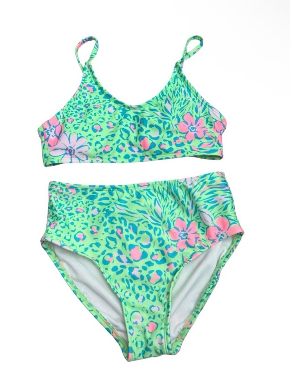 Art Class Girls Floral Paradise Jungle Bikini - Green/Pink, M (8)